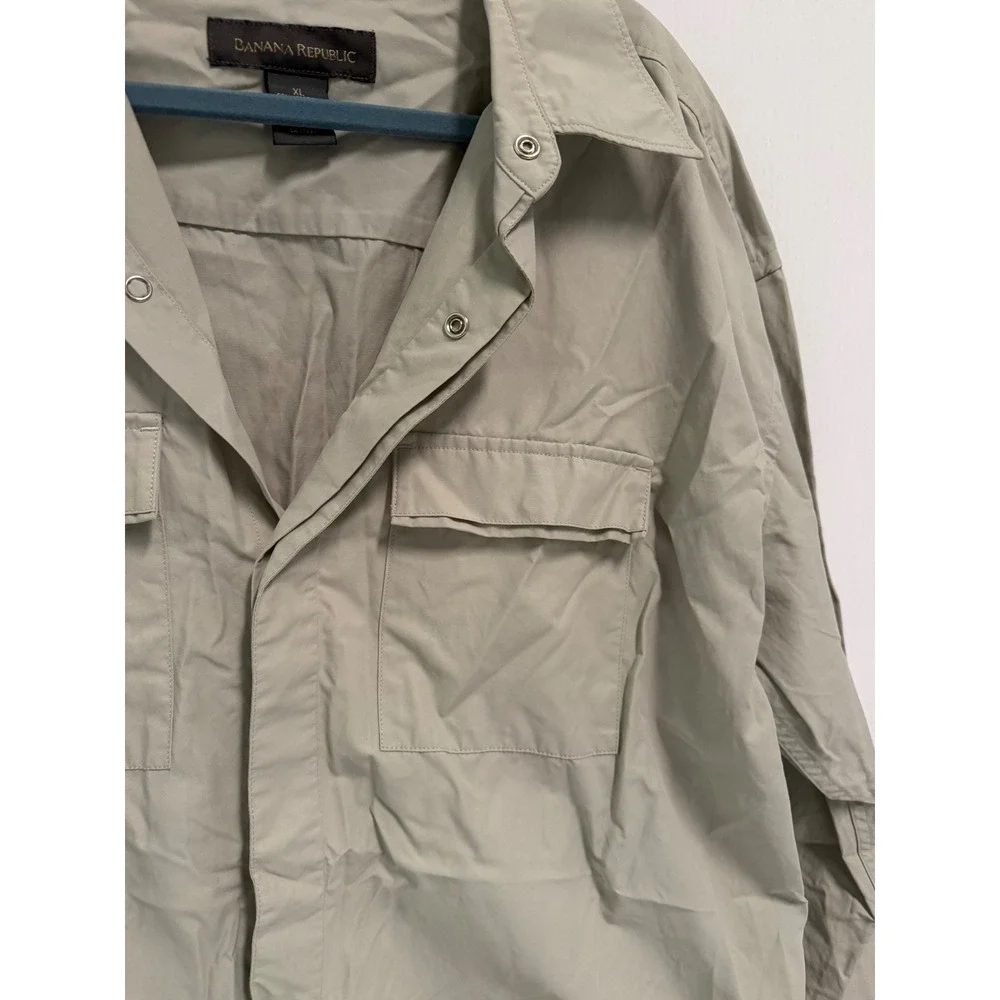 Banana Republic Mens XL Khaki Utility Shirt Snap Front Long Sleeve Cotton Nylon